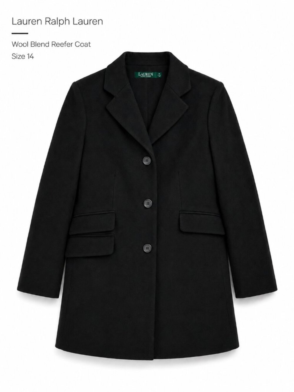 Lauren Ralph Lauren Classic Single-Breasted Wool-Blend Reefer Coat Womens 14